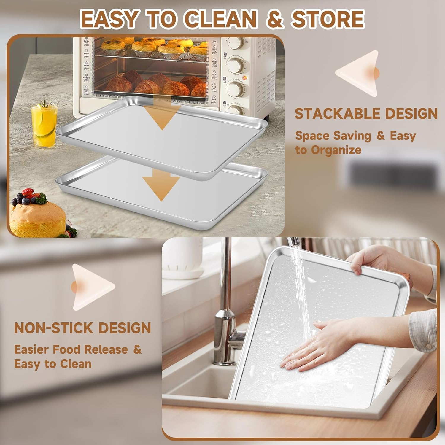 SAILESI Baking Sheet with Rack Set [2 Baking Pans + 2 Cooling Racks], Stainless Steel Cookie Sheet with Wire Rack, Baking Sheet Oven Tray Nonstick Baking Pan with Grid Rack, 44 X 31 X 2.5Cm image number 4