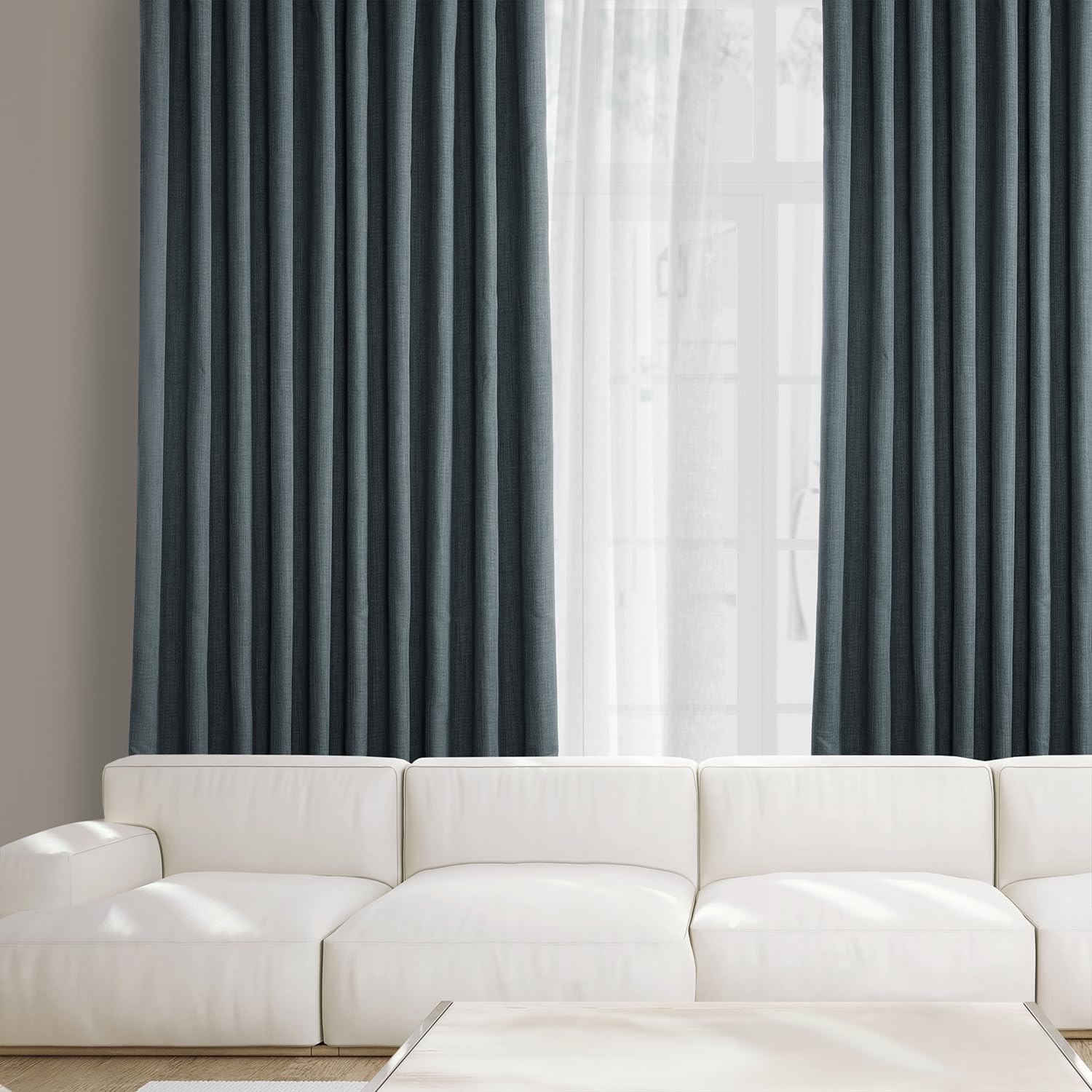 HPD Half Price Drapes Faux Linen Textured Room Darkening Curtains for Bedroom 108 Inches Long (1 Panel), 100W X 108L Extra Wide Curtains for Living Room Home Decor, Reverie Blue image number 4