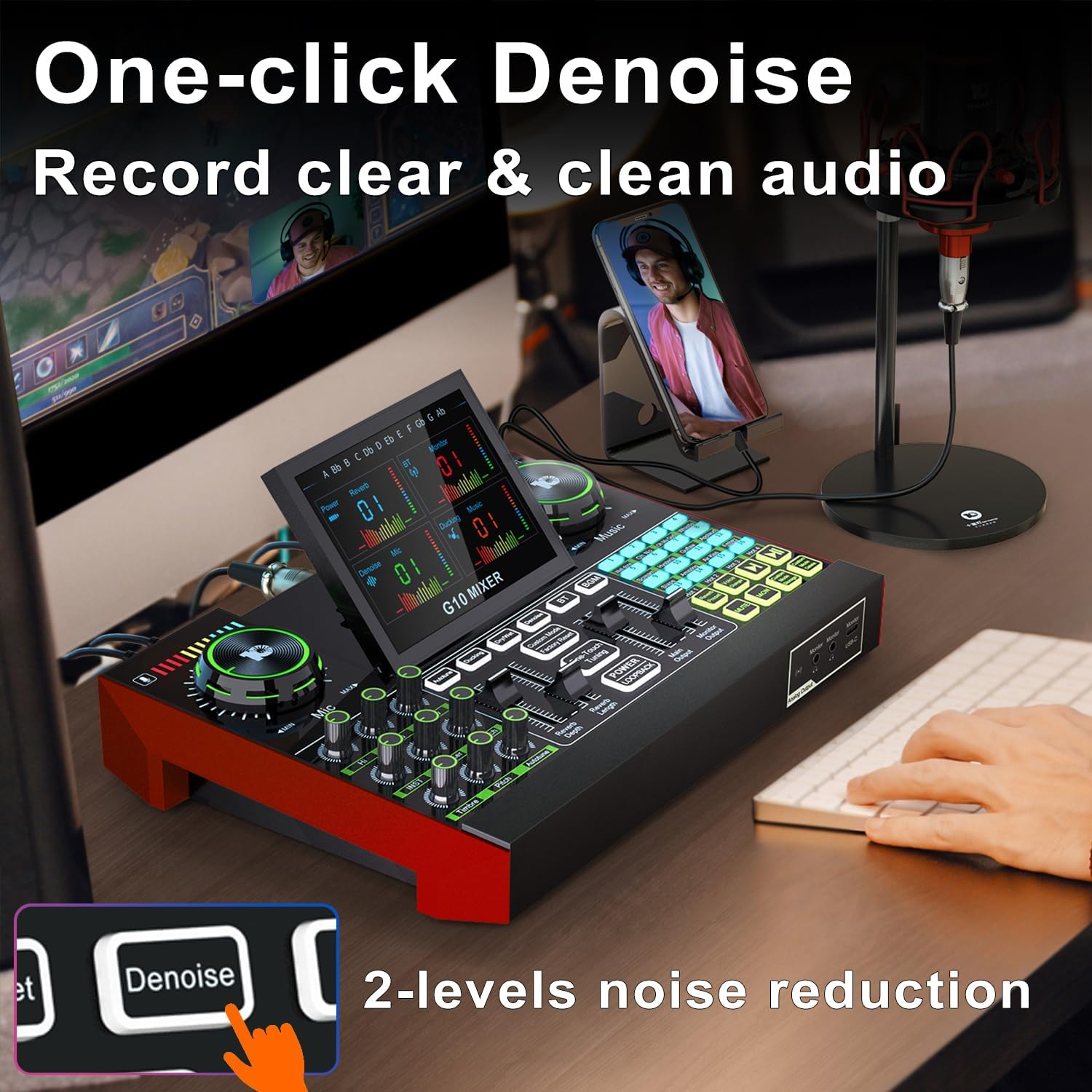 Audio Interface with Mixer and Sound Card, Tenlamp G10 USB Sound Mixer with Voice Changer Soundboard, Studio Portable All-In-One XLR Mixer for Phong PC Live Streaming Podcast Gaming Recording image number 6