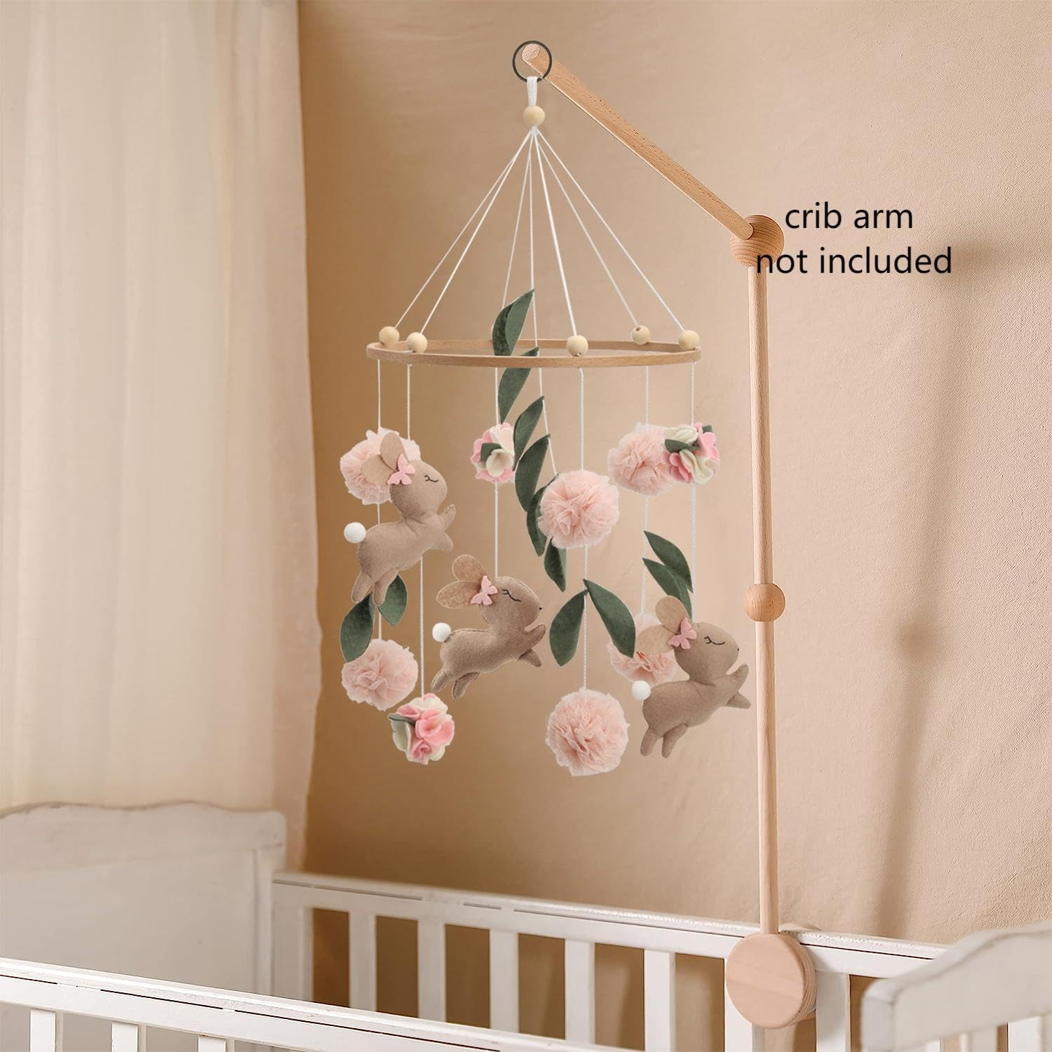 Baby Mobile for Crib Handmade Bunny Nursery Mobile Pink Flowers Crib Mobile for Girls image number 2