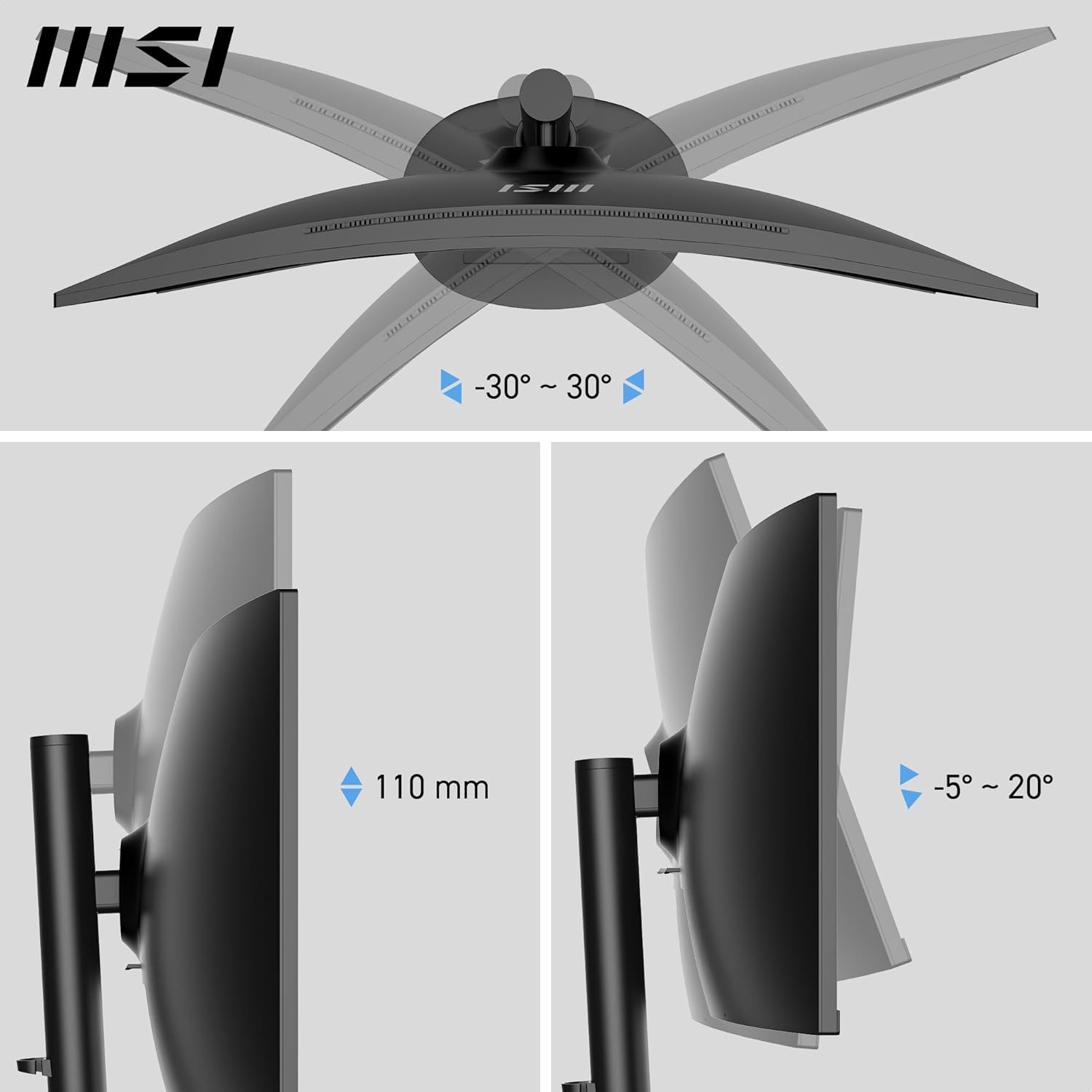 MSI Modern MD342CQP 34" Ultrawide USB-C 98W PD Height Adjustable Curved Professional Monitor, WUQHD 3440X1440, VA, Frameless, 120Hz, 1Ms, 2Xhdmi&Dp Port, KVM, USB Hub 2A1B, Speakers, VESA, Black image number 3