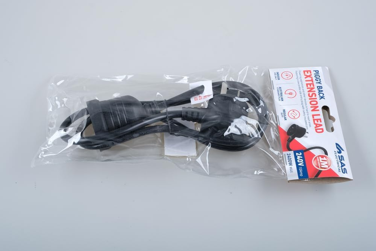 240V 10Amp Piggy Back Extension Lead, Black, 1 Meter Length image number 2