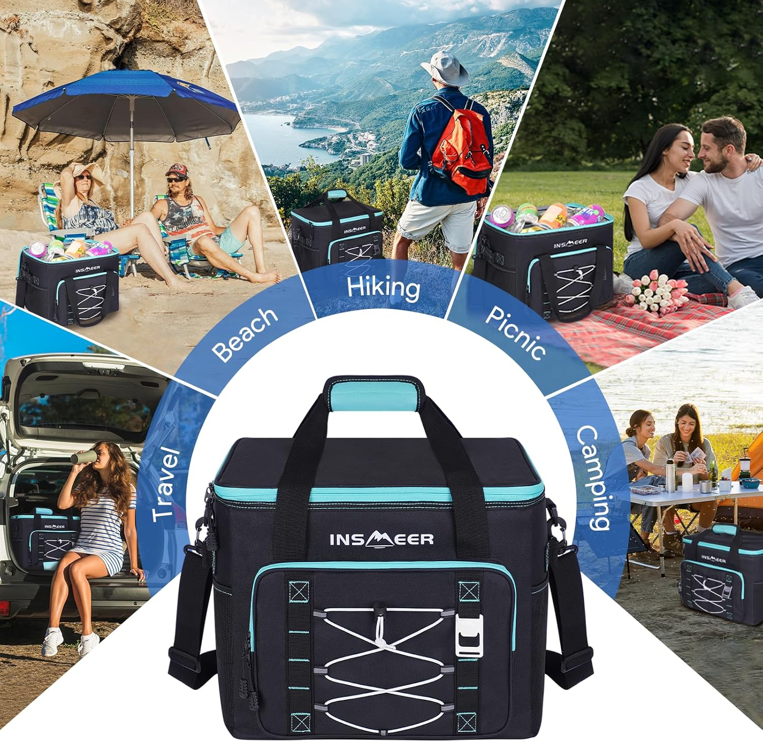 INSMEER Cooler Bag 60Cans,40L Large Cooler Bags Insulated,Soft Cooler Bag Leakproof/Collapsible/Portable Cooler Backpack,With Bottle Opener&Removable Shoulder Strap,Suitable for Beach Camping Picnics image number 5
