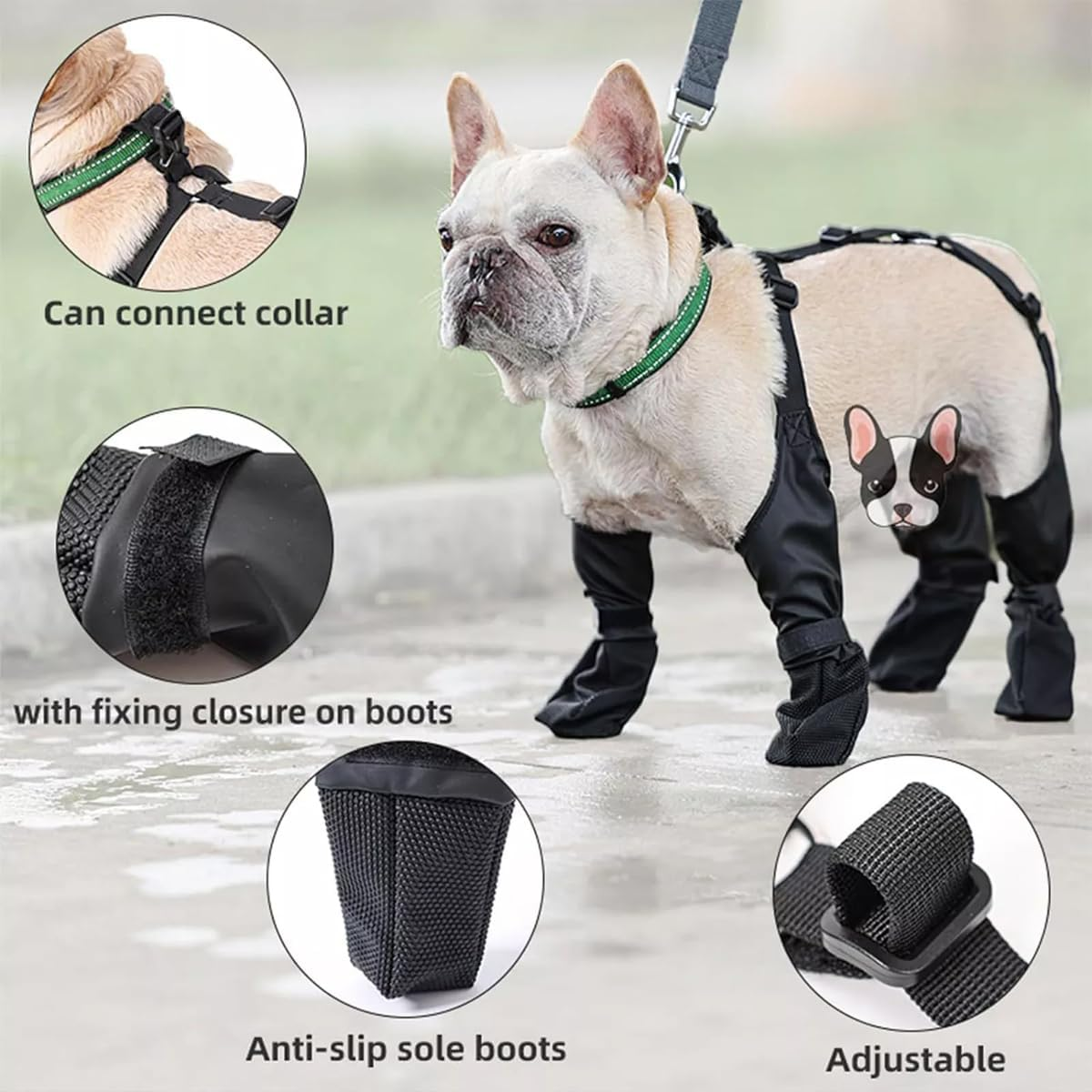 AIMALL Waterproof Dog Boots, Four Seasons Protective Dog Shoes, Non-Slip Anti-Dirt Pet Paw Protectors with Adjustable Straps, Suitable for Small and Medium Breeds, Bulldog, Poodle, Schnauzer image number 1