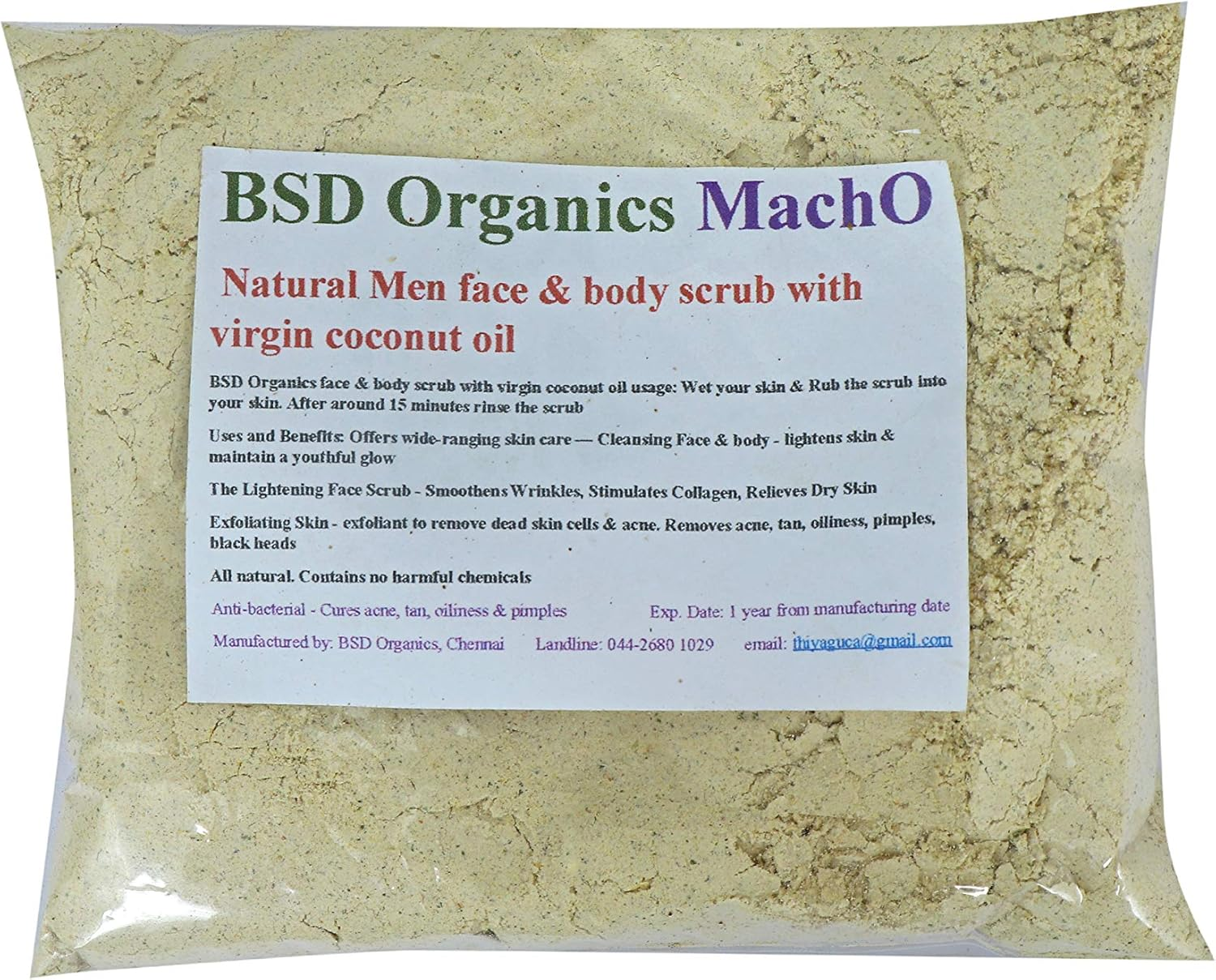BSD Organics Macho Natural Herbal Men Face Wash & Bath Powder/Scrub - 500 Gms
