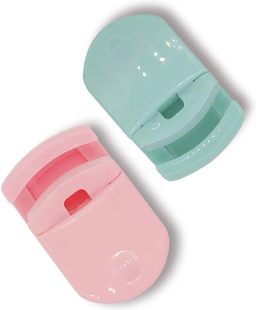2 Pieces Mini Eyelash Curler - Portable Travel Plastic Lash Curler with Replacement Pads - Fits All Eye Shapes, No Pinching or Pulling (Pink, Green)