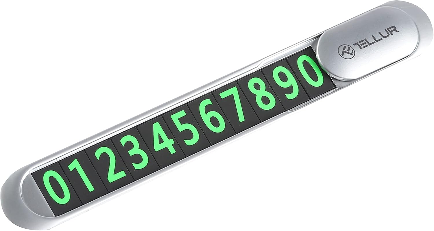 TELLUR Temporary Car Parking Phone Number Card, Metallic, Silver image number 3