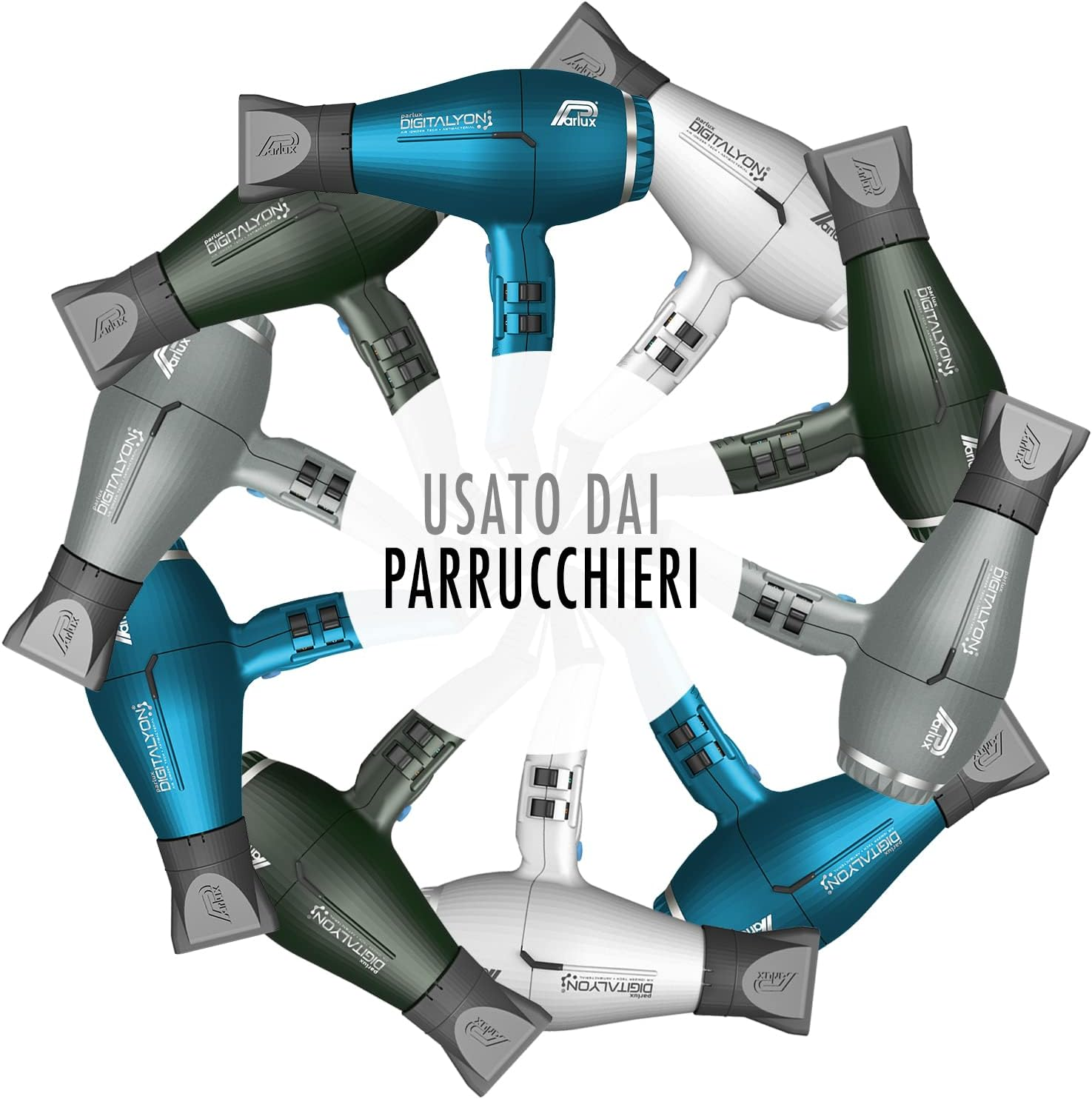 Parlux Digitalyon Magicsense Diffuser, Professional Digital Hair Dryer with Negative Ions, Very Light and Powerful. Made in Italy (Grey Glitter) image number 2