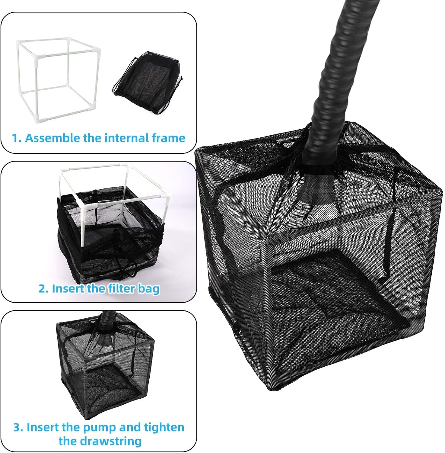 2Pcs Pond Filter Bag, 10 Inch Pump Barrier Bag Mesh Water Pump Cover anti Clogging Pond Filter Cube Media Box Basket for Outdoor Water Fish Ponds Waterfalls