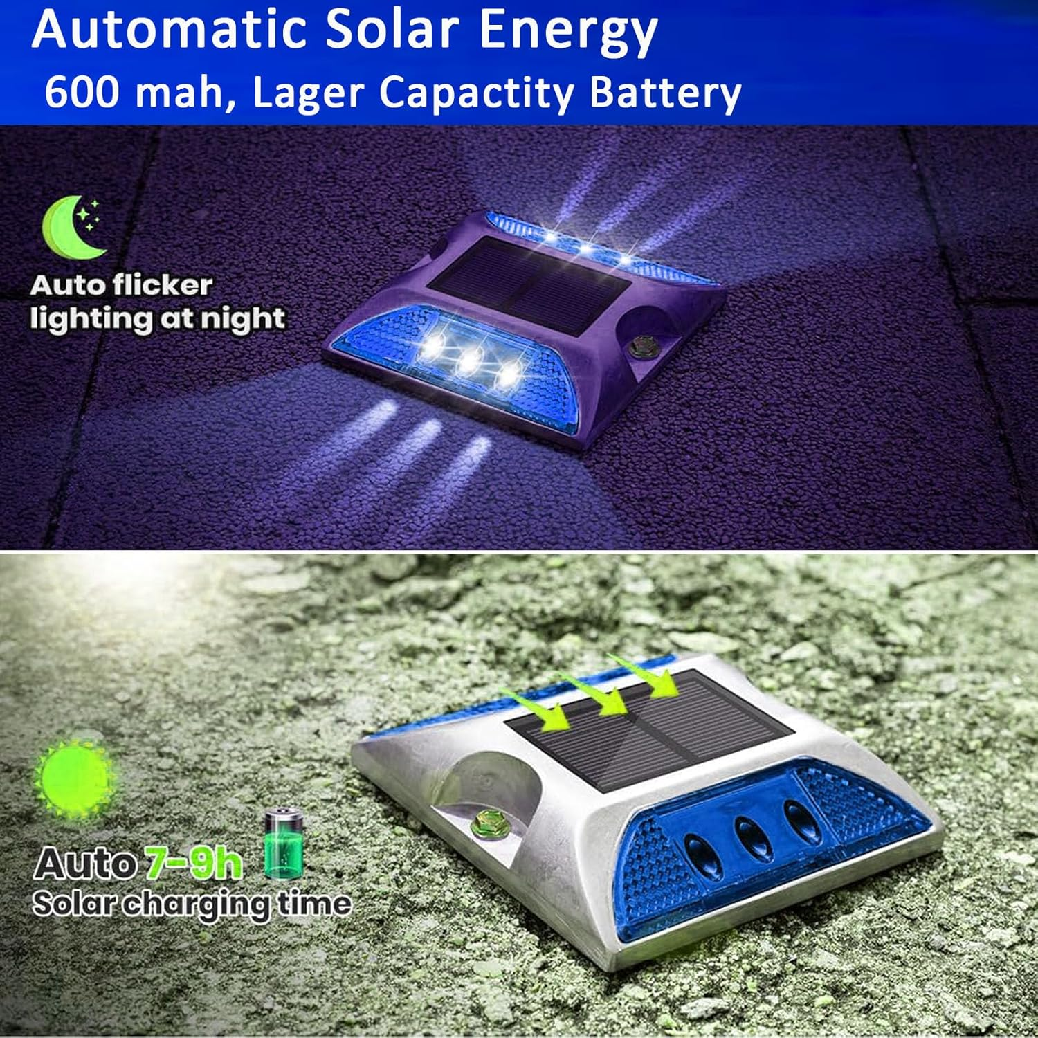 2 Pcs LED Solar Power Ground Marker Lights, Driveway Outdoor LED Lights,Waterproof Outdoor Driveway Road Highway Spike Lamp, for Pathway Sidewalk Boat Deck Stair image number 3