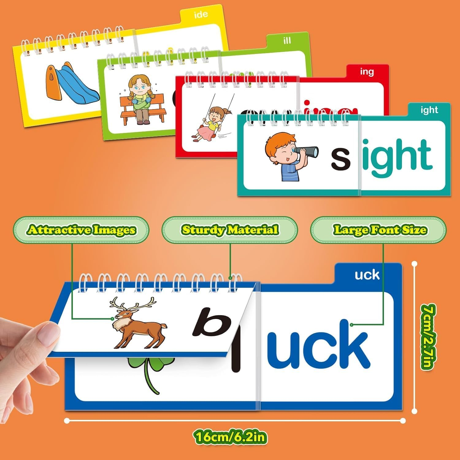 30 Read and Rhyme Flip Books - Word Family & Phonics Flash Cards Set for Kindergarten - Learn to Read with Sight Words, Letter Sounds, Vocabulary & Reading Games - ABC Learning Activity for Kids image number 2