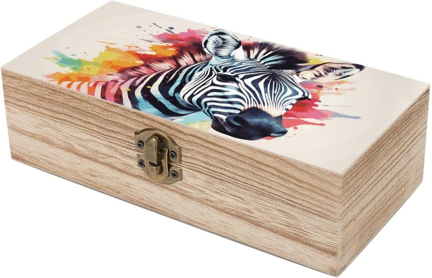 Colorful Zebra Wooden Box Wood Wedding Keepsake Boxes with Lids Small Decorative Boxes Lightweight Wooden Memory Storage Box for Crafts Keepsakes Jewelry Photo Letter Storage image number 1