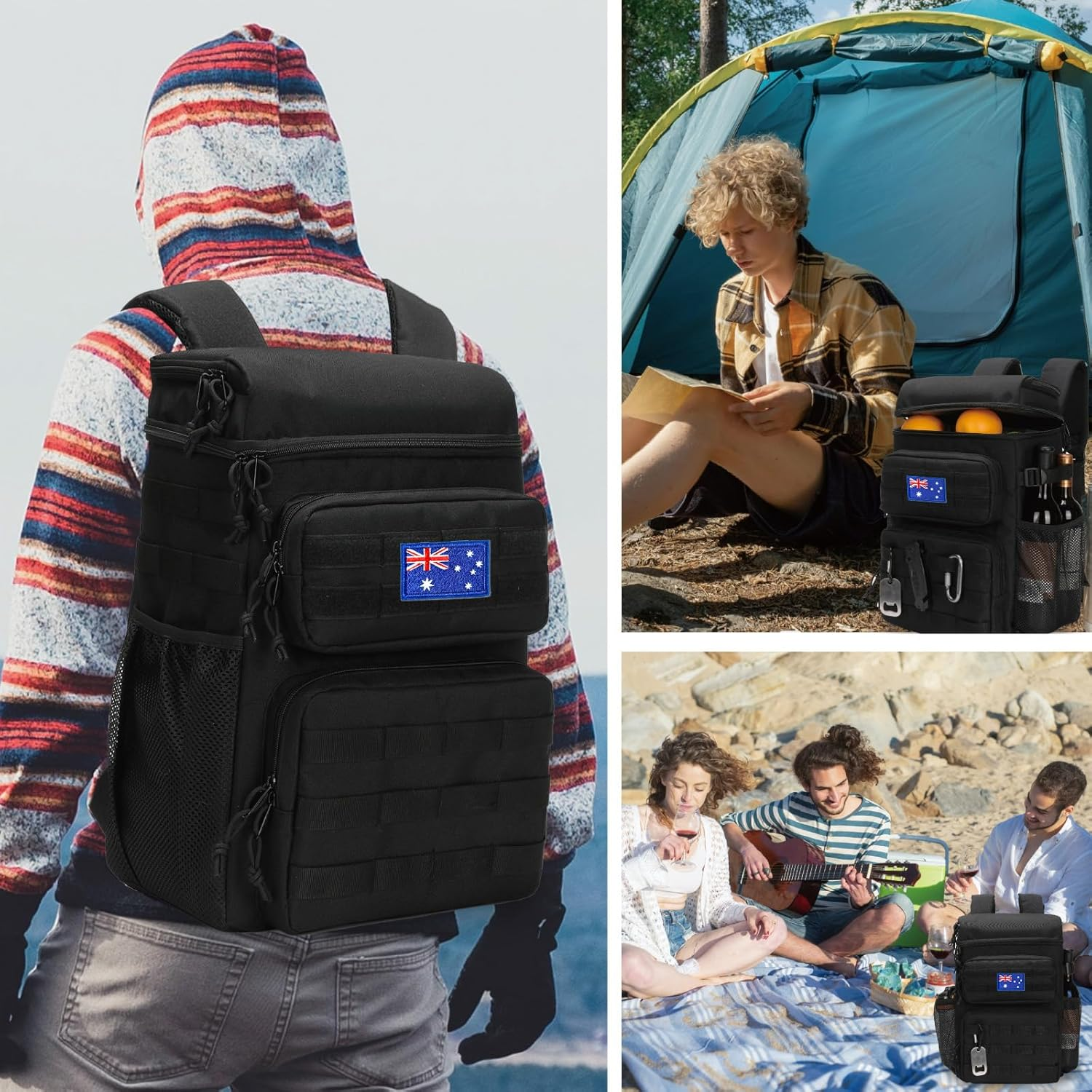 Tactical Backpack Cooler,Soft Lightweight Leakproof Cooler Backpack,Insulated Cooler Bag,Portable Soft Cooler Bag Waterproof for Beach, Travel, Camping, Picnic, Hiking - Black image number 6