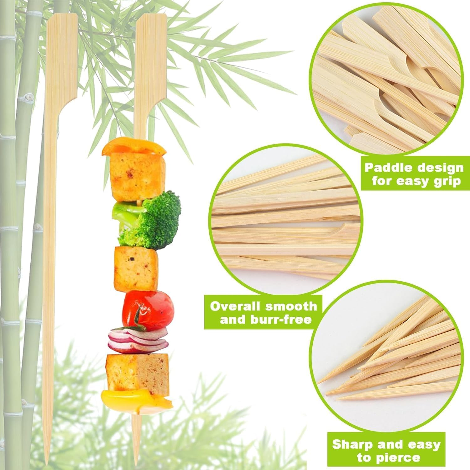 Bamboo Paddle Picks Skewers Toothpicks Bamboo Wooden Skewers, 200Pcs Bamboo Paddle Sticks Skewers,Flat Paddle Wooden Skewers Food Sticks Bamboo Skewers,Bamboo Skewers Wooden Paddle Picks for Cocktail image number 5