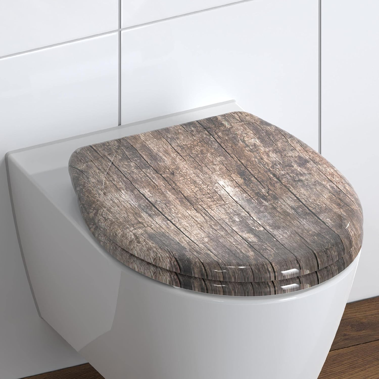SCH&Uuml;TTE Duroplast Old Wood 82368 Toilet Seat with Soft-Close Mechanism and Quick Release for Easy Cleaning Maximum Load of Toilet Seat 150 Kg Wood Effect Motif - Carribean image number 6