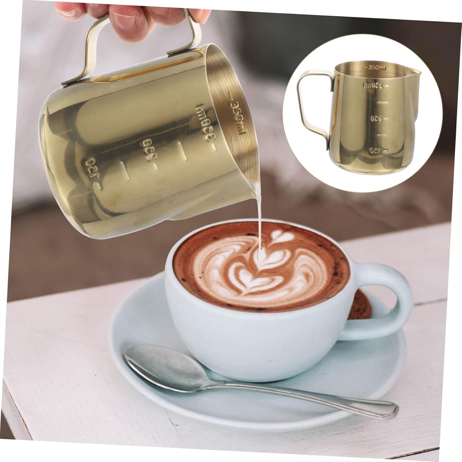 OSALADI Graduated Milk Cup Thickened Gold Stainless Steel Frothing Pitcher Ergonomic Handle Espresso Milk Pitcher Coffee Teapot image number 2