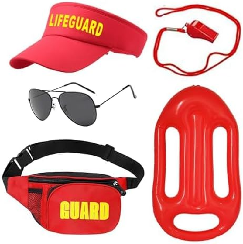 5 St&uuml;ck Rettungsschwimmer Kost&uuml;m Set, Lifeguard Fasching Kost&uuml;m Herren Damen Mit Rot Rettungshilfe, Baywatch Kost&uuml;m Zubeh&ouml;r F&uuml;r Mottoparty image number 2