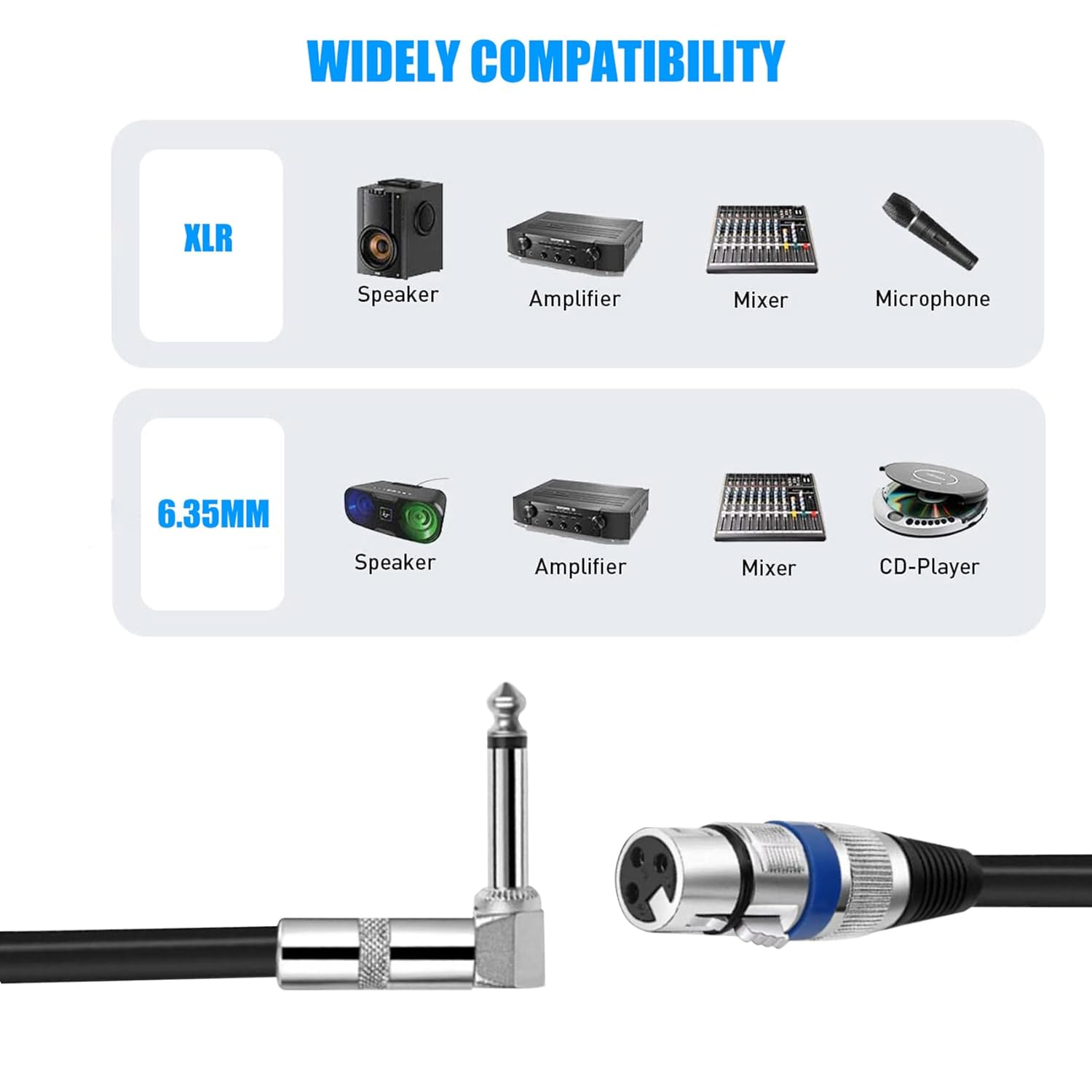Tunghey Right Angle Female XLR to 1/4 Inch (6.35Mm) TS Mono Jack Microphone Cable, Unbalanced 3 Pin XLR Female to Quarter Inch TS Plug Mic Cord for Dynamic Microphone (3M) - 3M image number 3