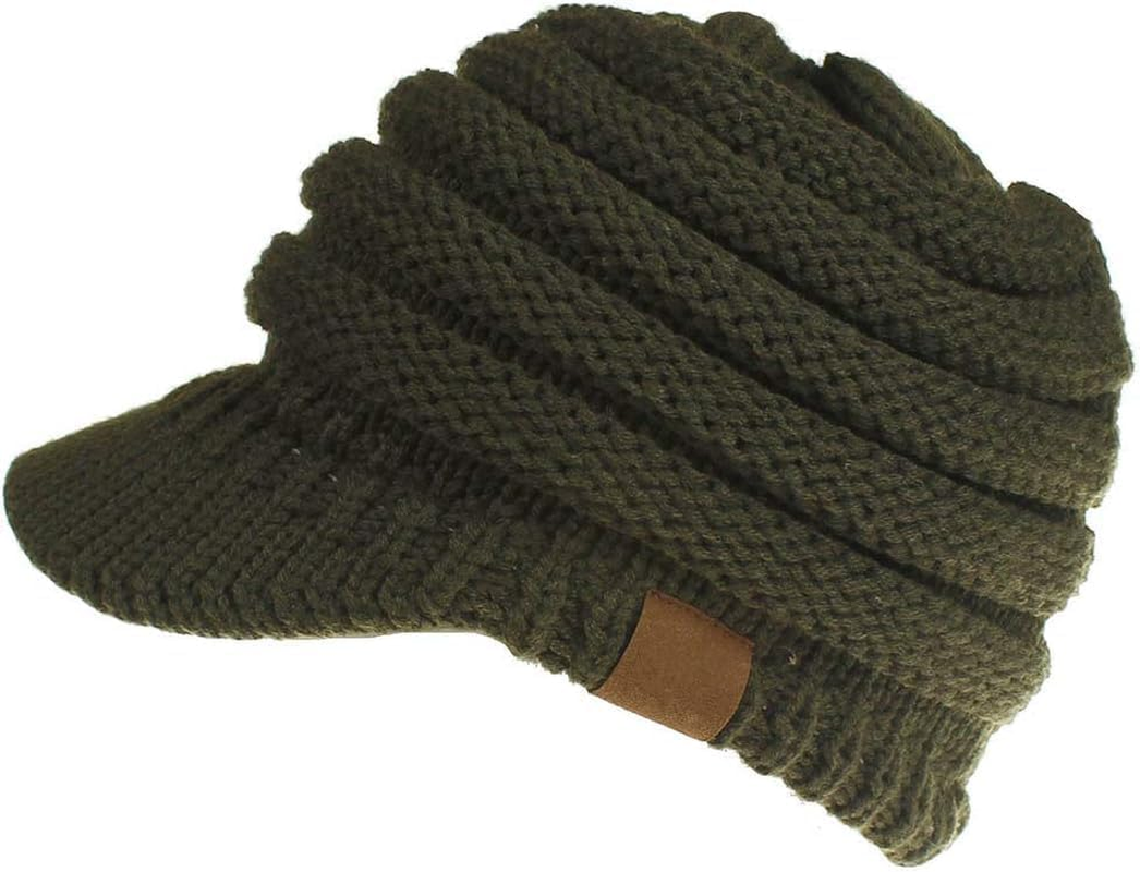 TOZLU Women'S Warm Chunky Cable Knit Messy Bun Hat Ponytail Visor Beanie Cap