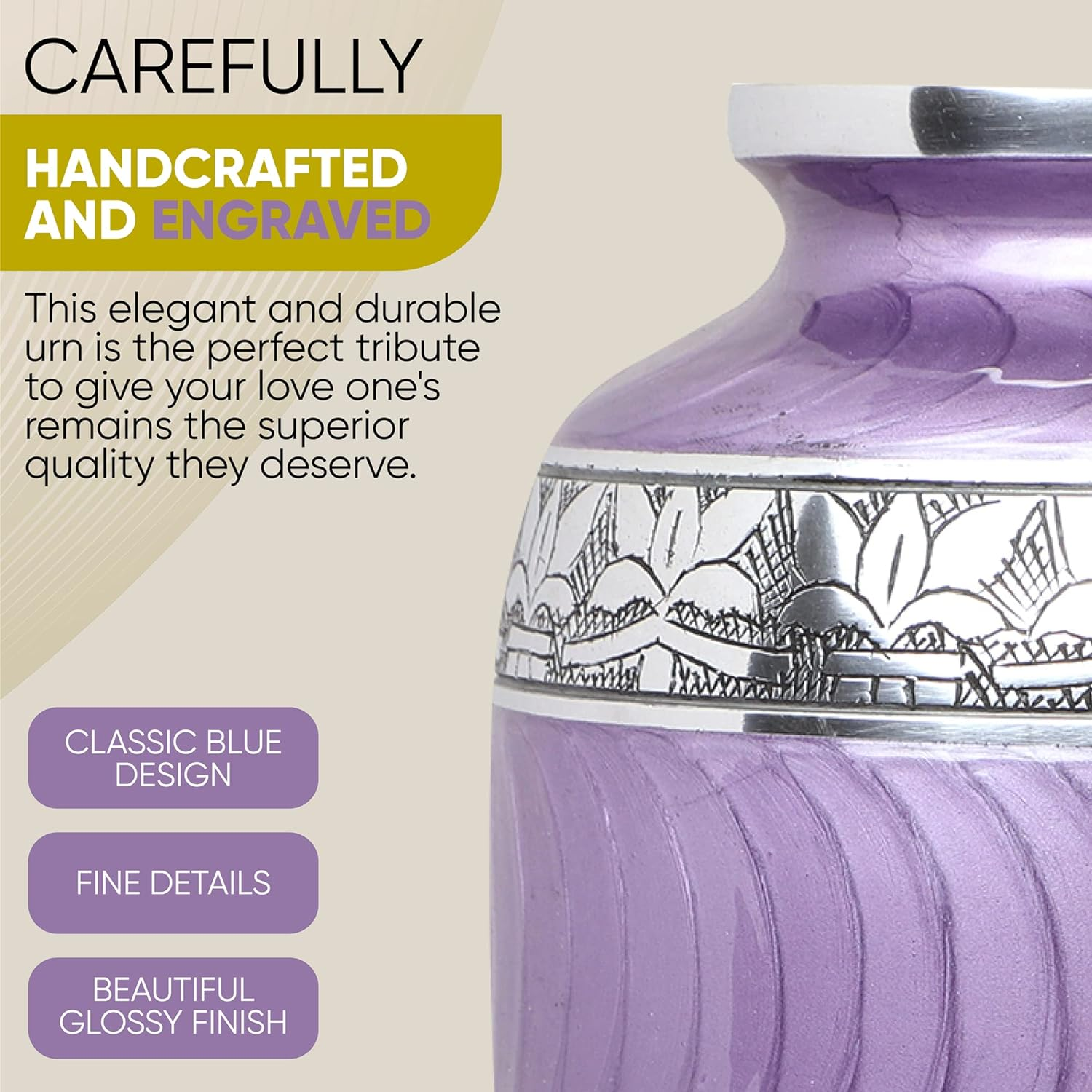 Forever Lane Cremation Urns for Adult Ashes - Handcrafted Large Urn, Burial - Urns for Human Ashes Adult Female or Male, Funeral Decorative Urn - up to 200 Lb. (Purple) image number 4