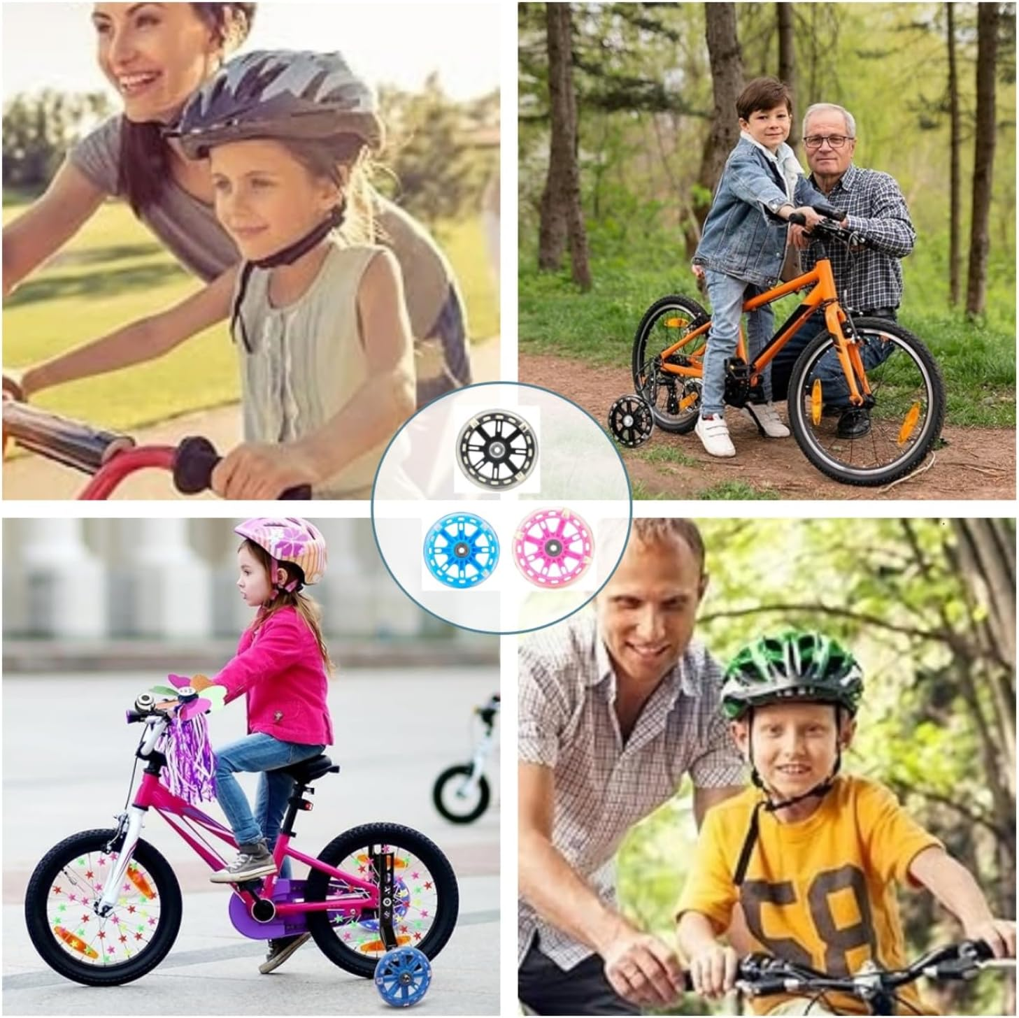 1 Pair Bicycle Training Flash Wheels Set, Bike Stabilizers Support Wheels Steel Frame for 12-20 Inch Little Bicycle Stabilisers Bike Safety Training Equipment (Pink) - Blue image number 2