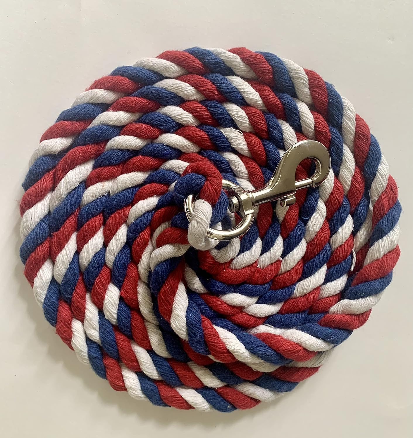 Majestic Ally Pack of 2 Solid Cotton Lead Rope for Horses & Livestock &ndash; 10 Foot Long and 5/8 Inch Thick - Replaceable Heavy-Duty Satin Bolt Snap &ndash; Handmade &ndash; Soft, Broken in Feel (Patriotic)