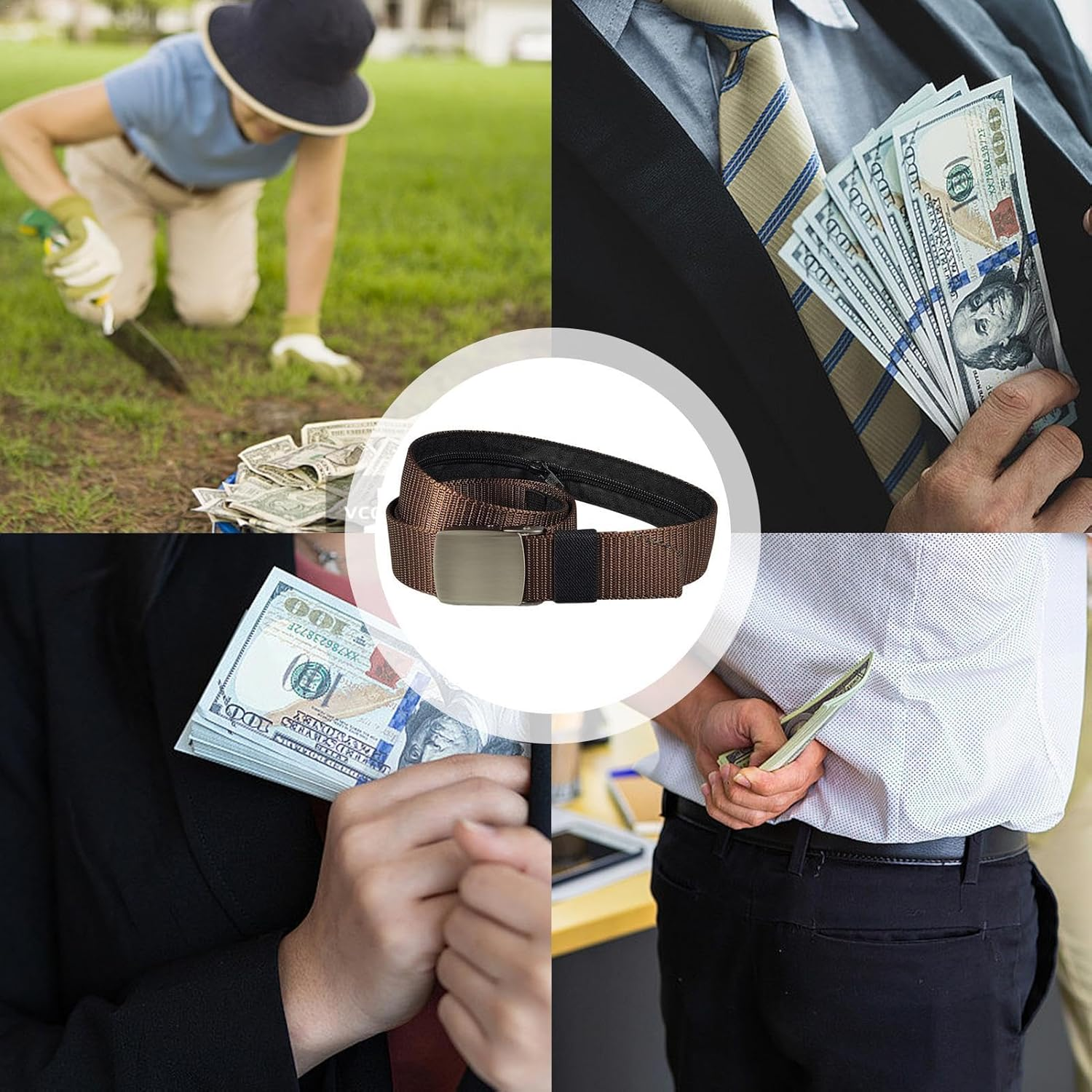 Travel Safety Belt, Travel Bag Belt - Belt with Wallet, Security Money Belt for Valuables, Travel Anti-Theft Belt, Cashsafe Wallet Belt, Safe Waist Belt for Men, Holds, Coffee, See Description, See image number 5