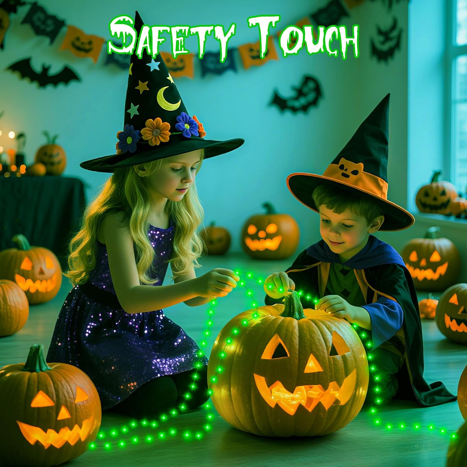 Pack of 2 Halloween Fairy Lights Battery, 5 M 50 LED Green Micro Fairy Lights Battery Operated with Timer, IP65 Waterproof Halloween Decoration Outdoor for Fireplace, Tree, Room, Garden image number 6