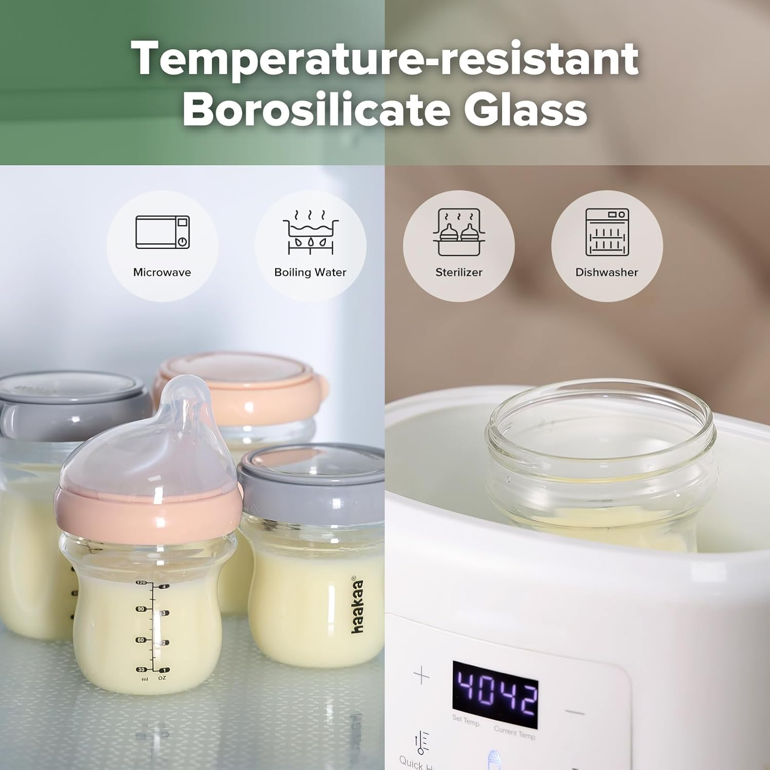 Haakaa Gen.3 Glass Baby Bottle 120Ml, with Anti-Colic Valve, Fast Flow, Mimic Breastfeeding, Temprature Resistant (Grey)&hellip;