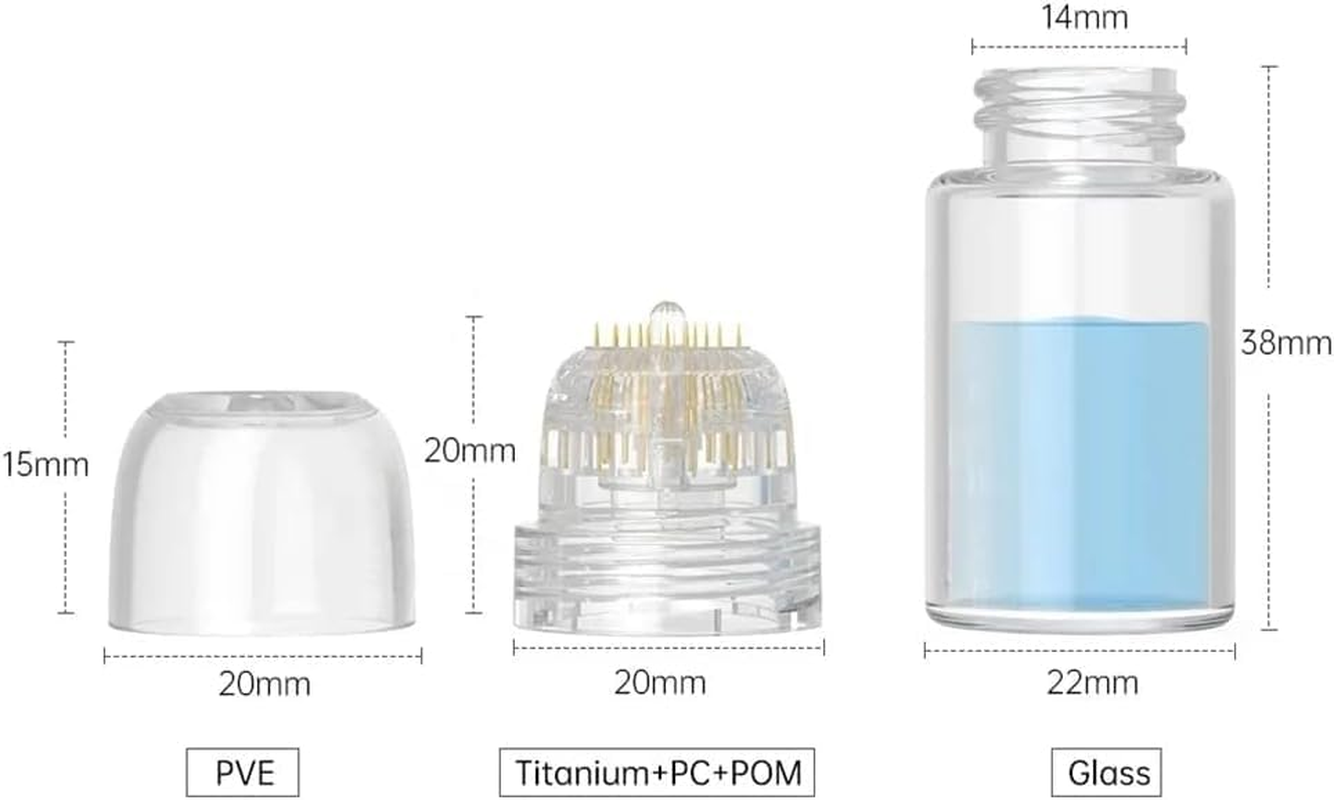 Derma Stamp Hydra Roller H20 Facial Skincare Tool with 4 Gold Titanium 0.25Mm/0.5Mm Replacement Heads & Serum Applicator, Reusable Device for Hair, Beard,Skin (0.25Mm) image number 3