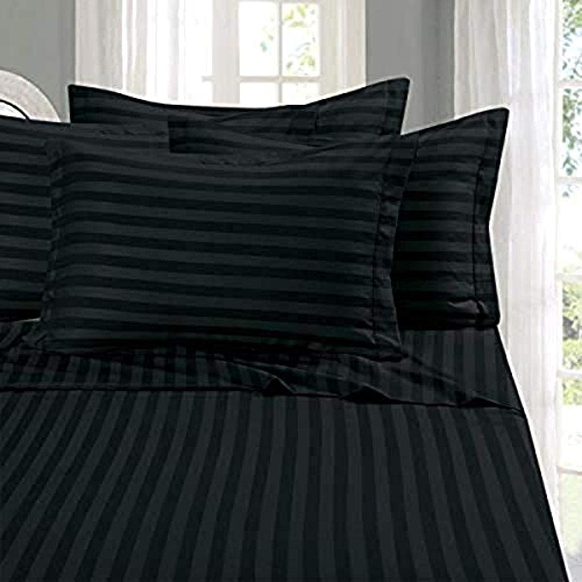 Elegant Comfort Wrinkle & Fade Resistant 1500 Thread Count - Damask Stripes Egyptian Quality Luxurious Silky Soft 4-Piece Sheet Set, up to 16" Deep Pocket, King, White image number 6