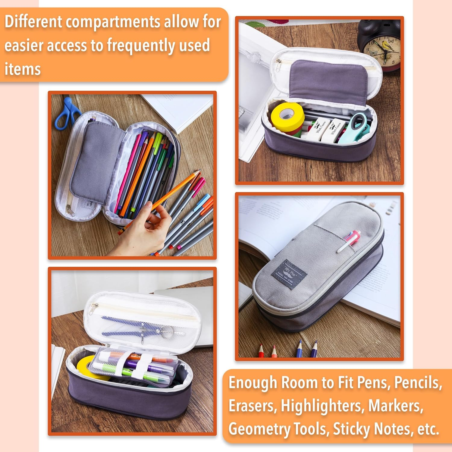 Mr. Pen - Pencil Case, Pencil Pouch, Large, Grey, Bible Study Supplies, School Supplies, Kids image number 5