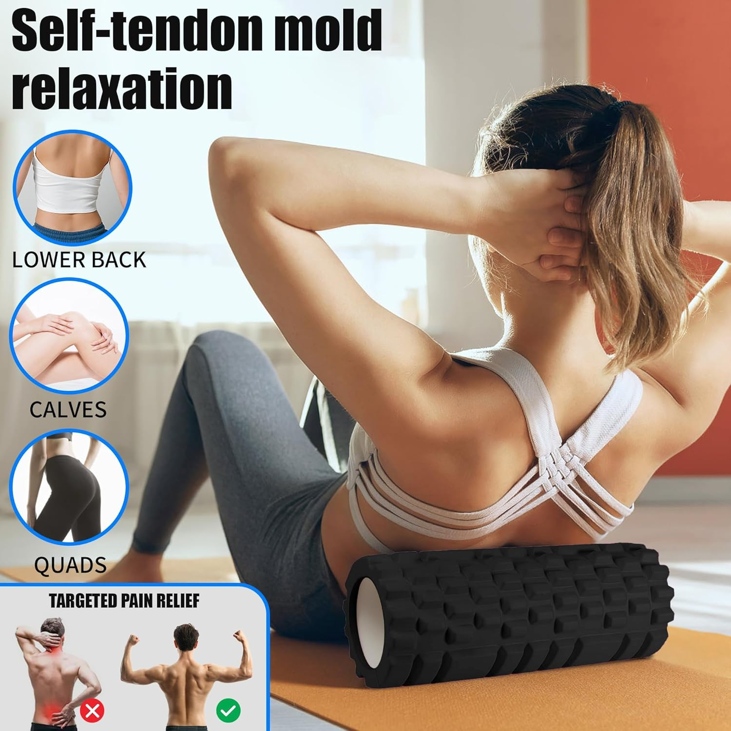 Foam Roller - EVA Muscle Massage Roller for Deep Tissue Tension Relief, Portable Gym, Yoga, Fitness Therapy Roller for Back, Legs, Shoulders (Purple) image number 3