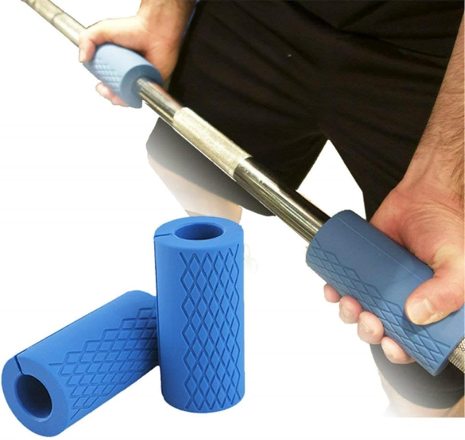 Wilsonzin Dumbbell Grips Silicone Grips Barbell Grips Silicone Barbell Grips Silicone Barbell Handle Barbell Pad for Barbell and Dumbbell Training Muscle Building, Blue, 1 Pair image number 6