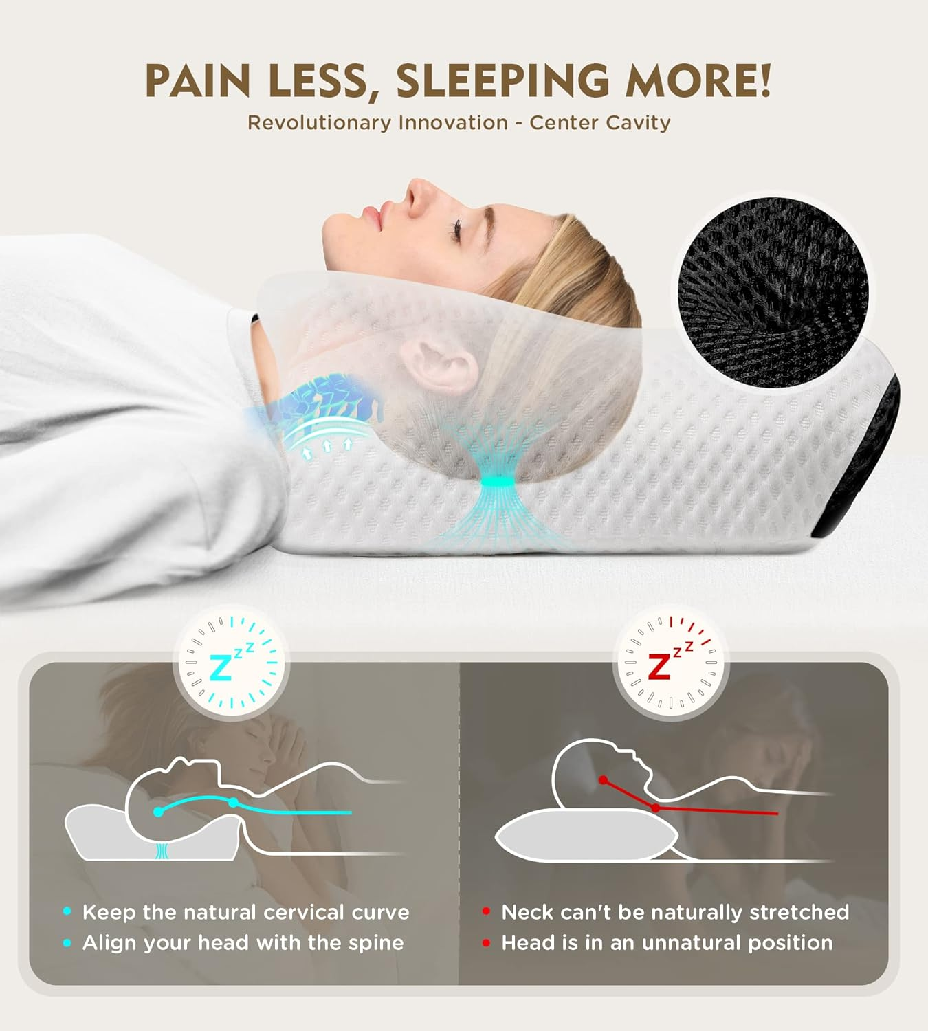 Osteo Cervical Pillow for Neck Pain Relief, Hollow Design Odorless Memory Foam Pillows with Cooling Case, Adjustable Orthopedic Bed Pillow for Sleeping, Support for Side Back Sleepers image number 6