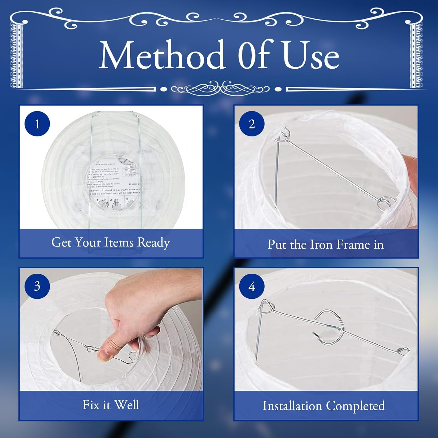 Pack of 2 Lampshades round White Paper Paper Lantern Paper Classic Bamboo Style Ribbed Lampshade Decoration for Creative DIY Projects and Party Garden Wedding Decoration (20 Cm, 8 Inches) image number 4