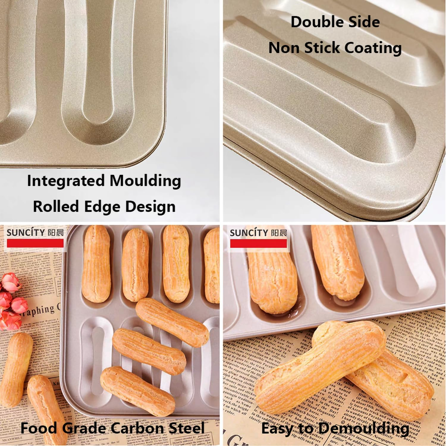 Non-Stick Baking Pan Carbon Steel Baking Mould (14 Cavity Eclair Baking Pan) image number 6