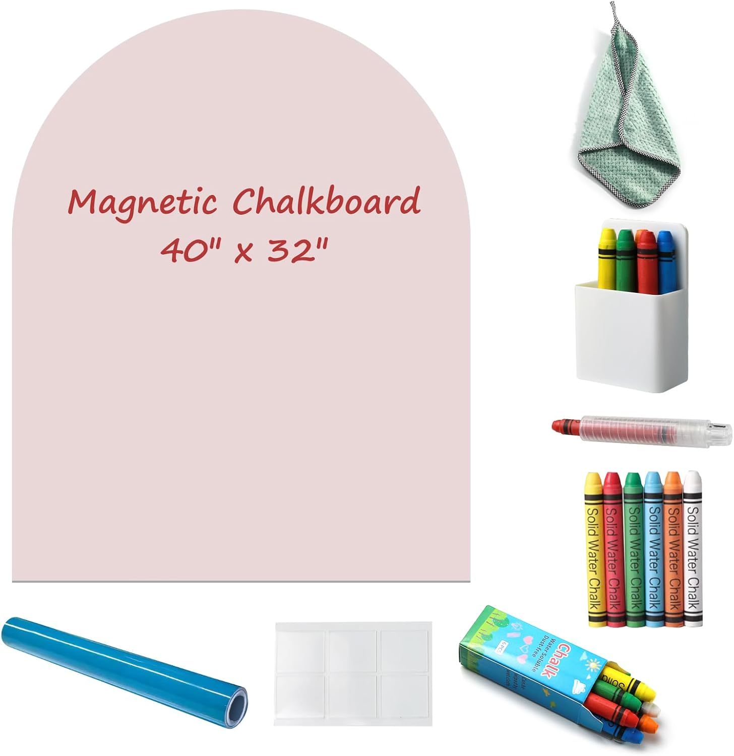 Magnetic Chalkboard Wall Decal 40"X32" - Includes Wipe Cloth, Chalk Holder, 6 Dust-Free Chalks, Peel and Stick Blackboard for Kids Playroom, School, Home Decor (Pink) image number 2