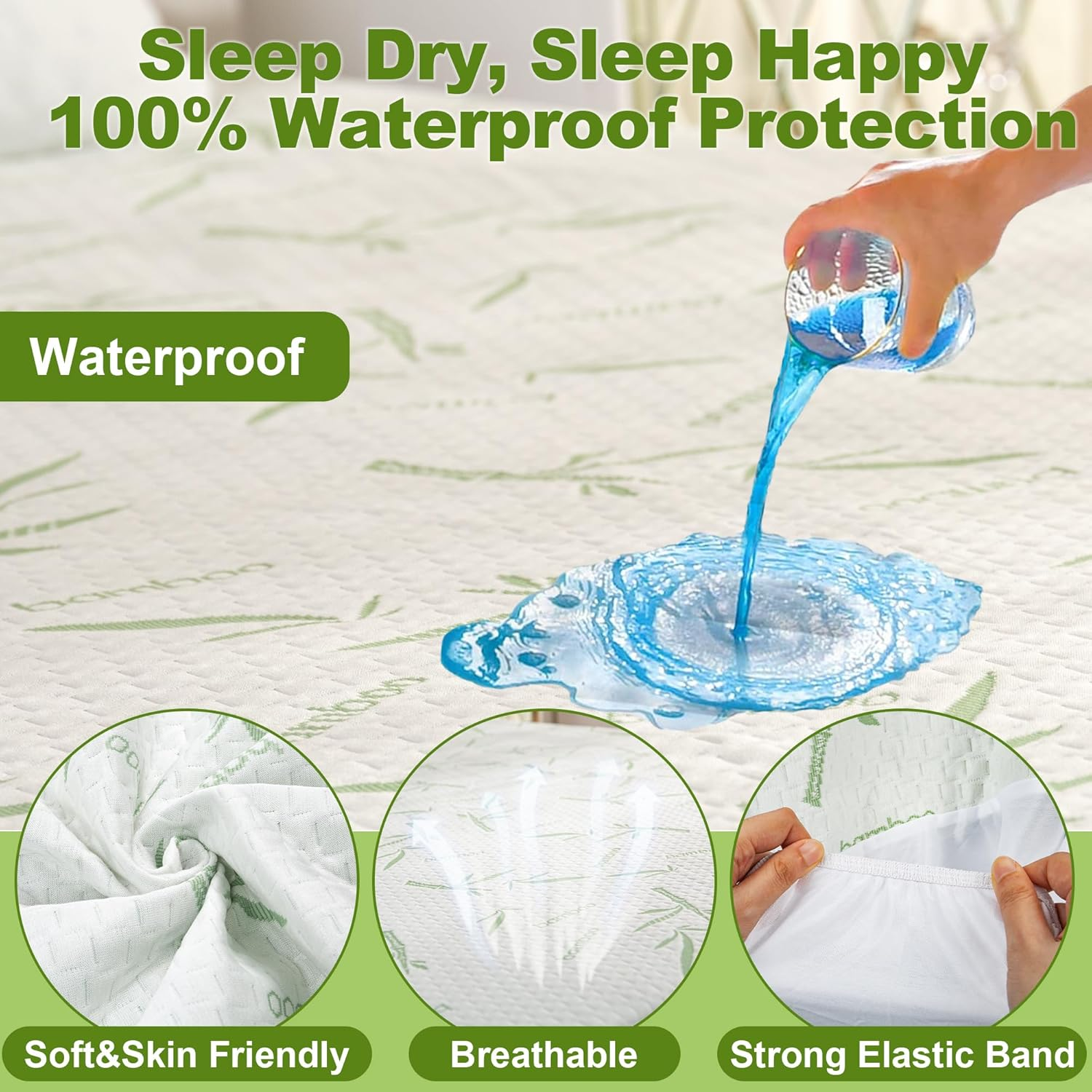 Bamboo Jacquard Mattress Protector &ndash; Soft & Cooling Mattress Toper &ndash; Waterproof Mattress Protector &ndash; Deep Pocket, Noiseless & Durable Protection for Mattress &ndash; Smooth & Secure Fit image number 2
