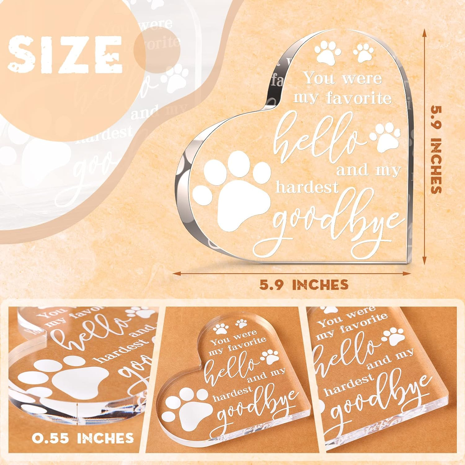 Chunful PET Memorial Gift Dog Sympathy Loss Bereavement Crystal Acrylic Heart Decor Remembrance Cat Memorial Crystal Acrylic Heart Condolence for Loss of Loved One image number 3