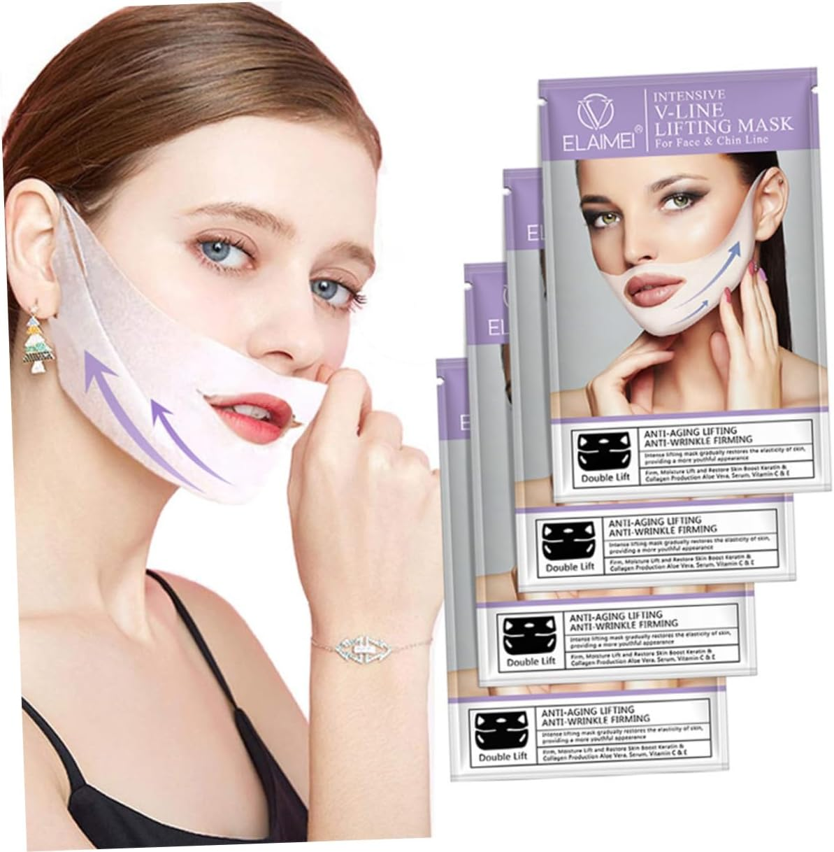 Minkissy V Line Facelift Mask | 12Pcs Double Chin Reducer Ear-Hanging Face Mask for Slimming, Tightening & Anti-Aging | Ideal for Home Spa, Travel, Parties | Perfect for Women Aged 25-50 image number 3