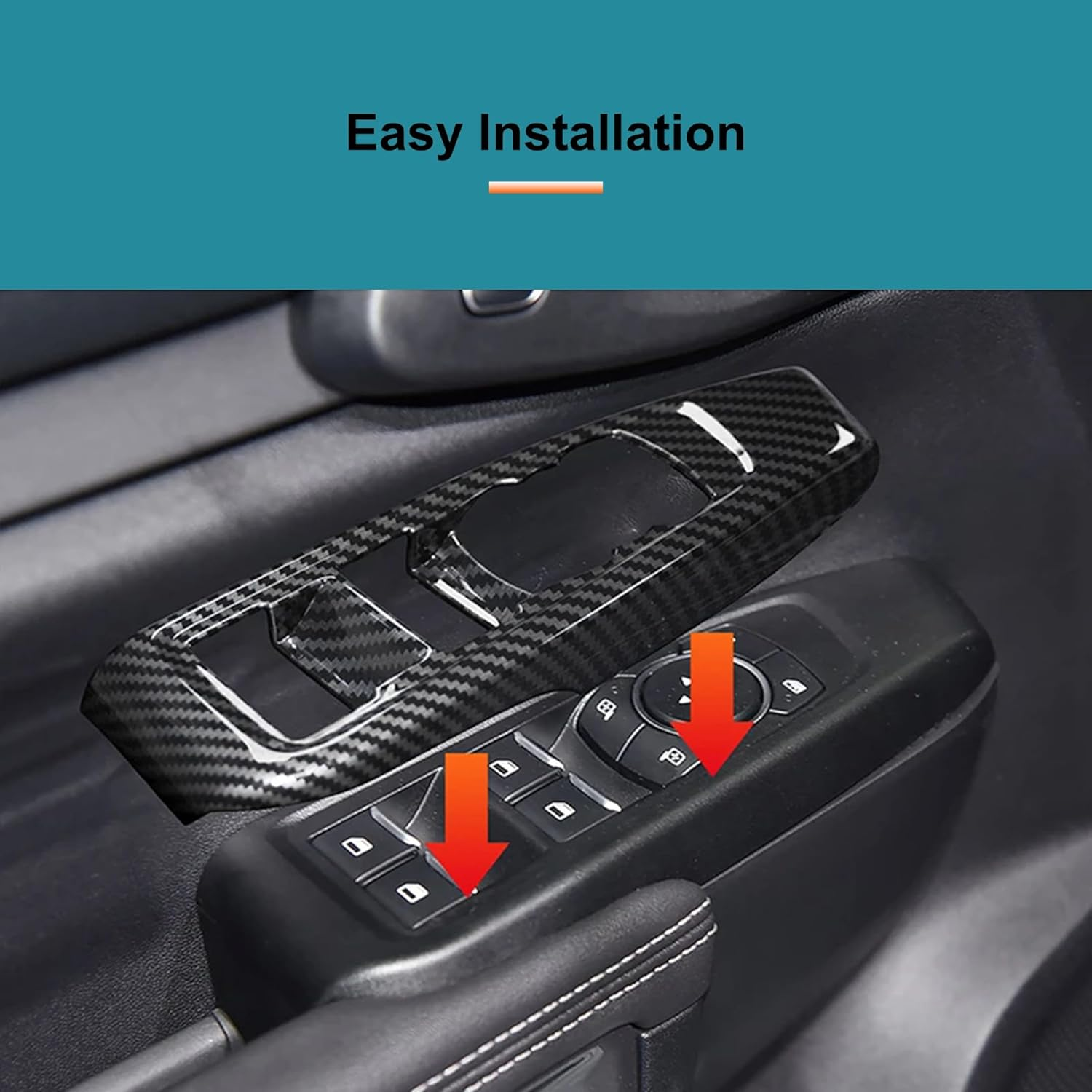 4Pcs Door Armrest Window Lift Trim Switch Panel Protective Cover Car Accessories Compatible with Ford Ranger 2022 2023 2024 Carbon Fiber Interior Trim Cover ABS image number 5