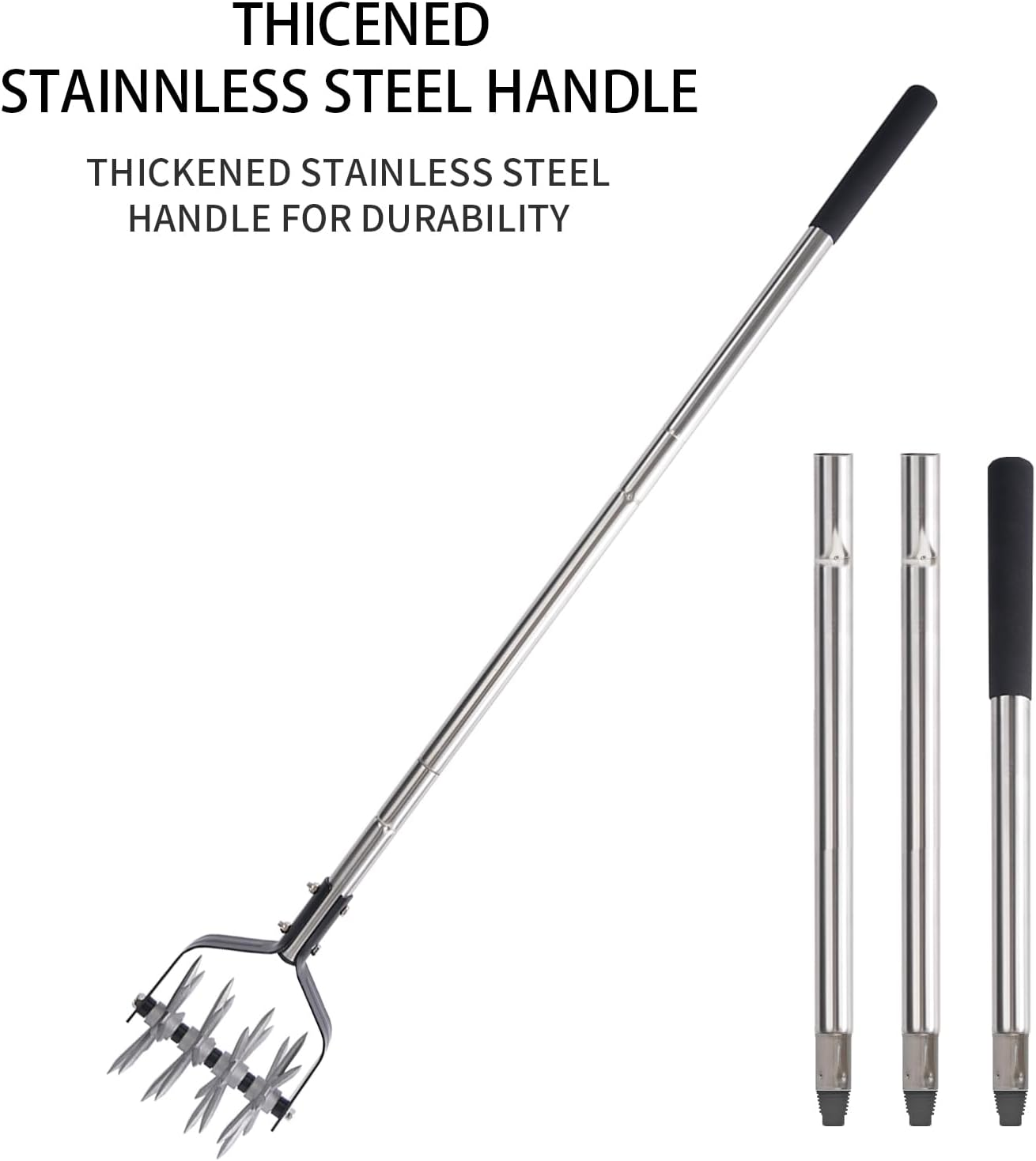 BARAYSTUS Rotary Cultivator Tool, Adjustable Garden Hand Tiller Cultivator, Long Handle Rotary Cultivator, Aerate, Weed, Plant, Garden Cultivator for Soil Mixing or Reseeding Grass image number 6