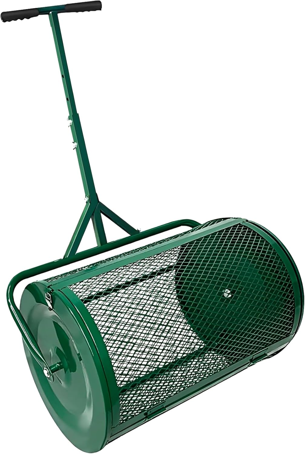 24" Compost Spreader Lawn and Garden Peat Moss Roller with 22.4"-27.5" Height Adjustable Handle 24" X 15.7" Powder Coated Mesh Basket with Side Latches for Topsoil Manure Fertilizers image number 4