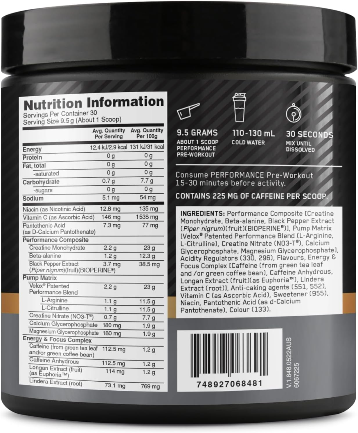 Optimum Nutrition Performance Kiwi Strawberry Preworkout Powder 285 G