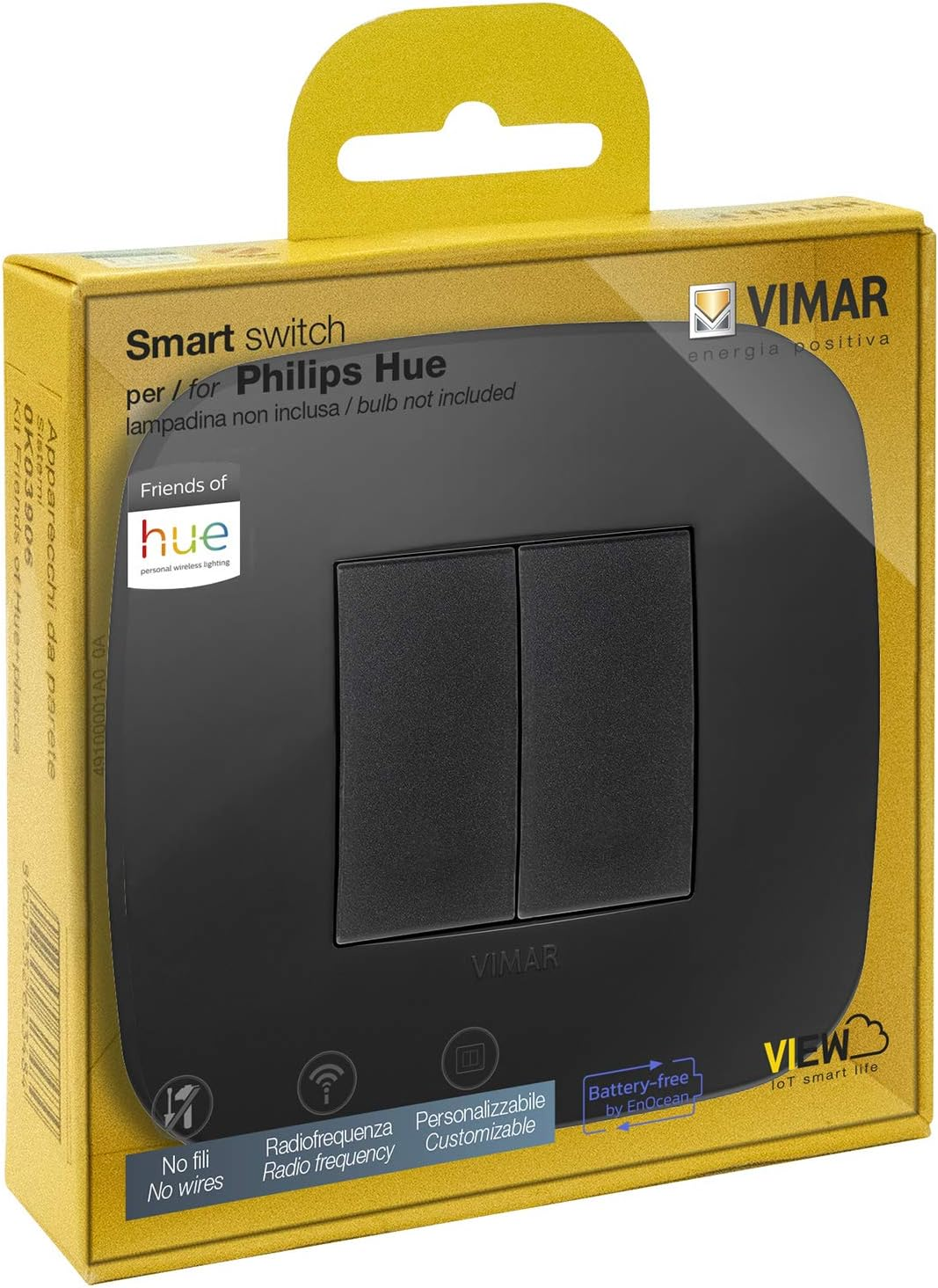 VIMAR 0K03906.08 Ark&eacute; round Friends of Hue Smart Switch Kit, Wireless Light Switch without Battery, Dimmer Switch Kit Contains Double Cover Plate, Mounting Frame, Switch and 2 Buttons