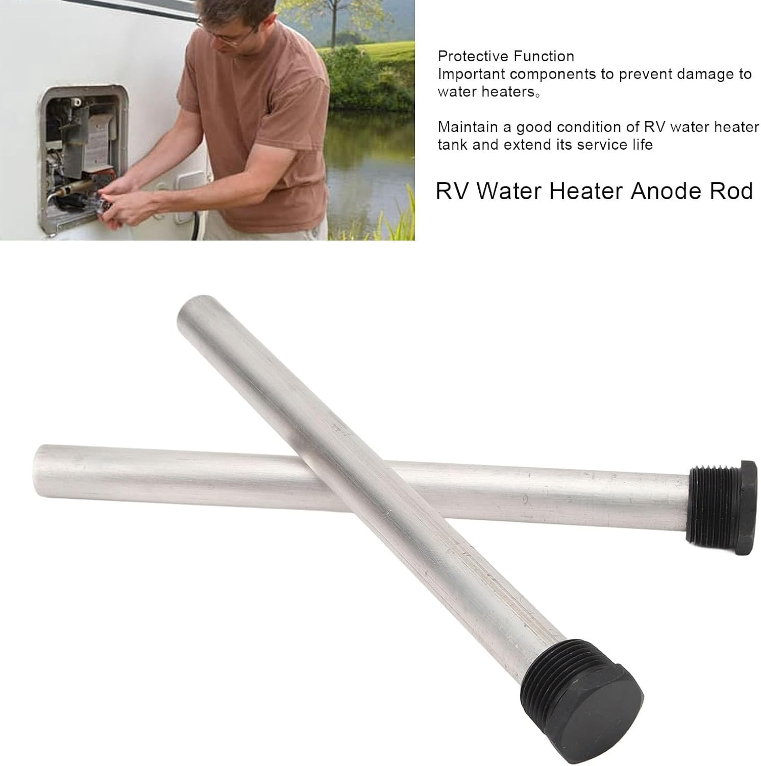 Jiawu 2 Pack RV Water Heater Anode Rods, Anode Rod for Hot Water Heater RV, 9.25In Length, 3/4In NPT image number 6