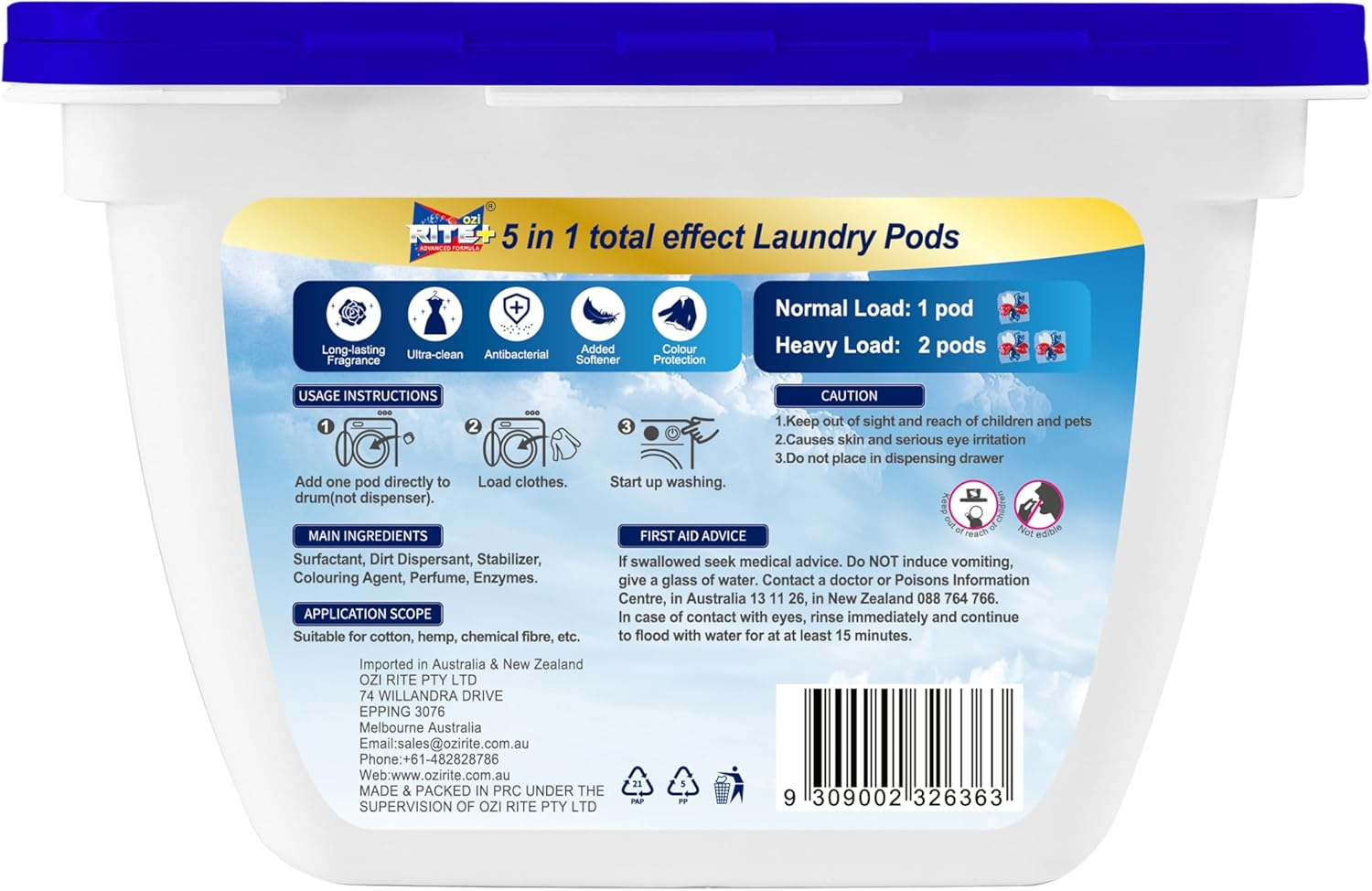 Laundry Capsules, Pods Tropical Fragrance Non-Phosphorus, Anti-Bacterial with Added Softener Power of 5, Front and Top Loader, 25 Washes