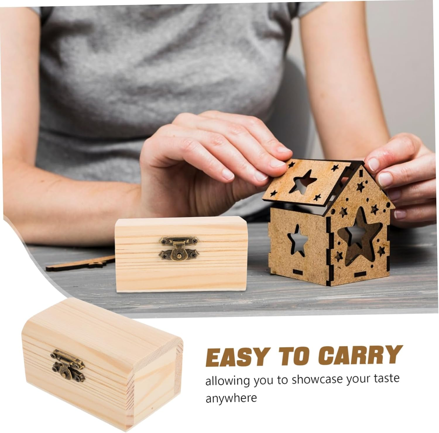 HORIALENCE 12Pcs Small Wooden Locking Boxes Vintage Wood Treasure Chests Hinged Lid for DIY Decorative Storage Wedding Pirate Birthday Mini Keepsakes image number 2