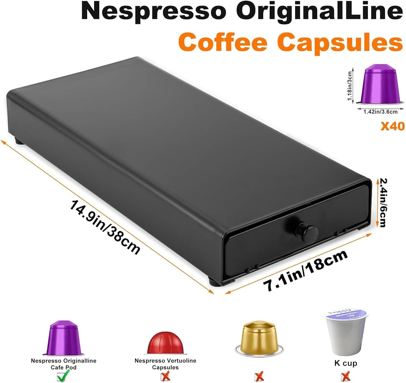 Coffee Pod Capsule Drawer Countertop Organizer Compatible for Nespresso，Metal Coffee Pod Holder 40 Capsules Capacity for Office Kitchen Counter image number 5